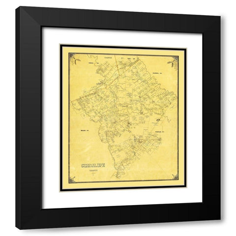 Guadalupe County Texas - 1854 Black Modern Wood Framed Art Print with Double Matting by Unknown