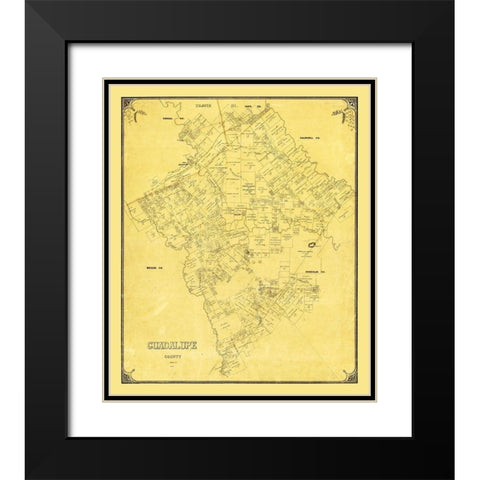 Guadalupe County Texas - 1854 Black Modern Wood Framed Art Print with Double Matting by Unknown