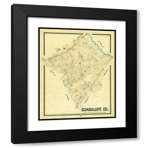 Guadalupe County Texas - Arlitt 1869 Black Modern Wood Framed Art Print with Double Matting by Arlitt