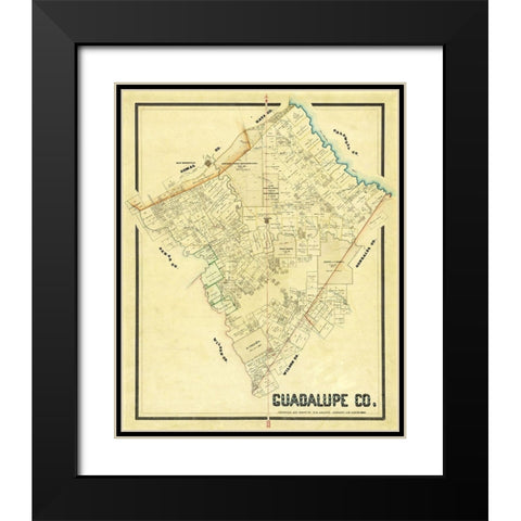 Guadalupe County Texas - Arlitt 1869 Black Modern Wood Framed Art Print with Double Matting by Arlitt