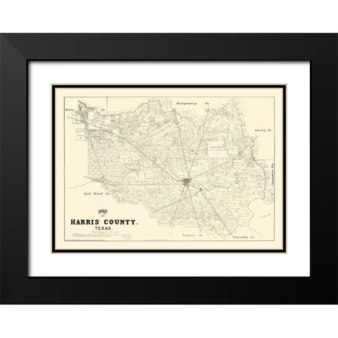 Harris County Texas - Walsh 1879 Black Modern Wood Framed Art Print with Double Matting by Walsh