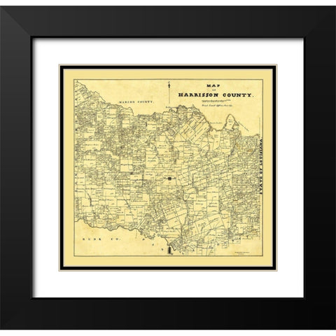 Harrison County Texas - 1871 Black Modern Wood Framed Art Print with Double Matting by Unknown
