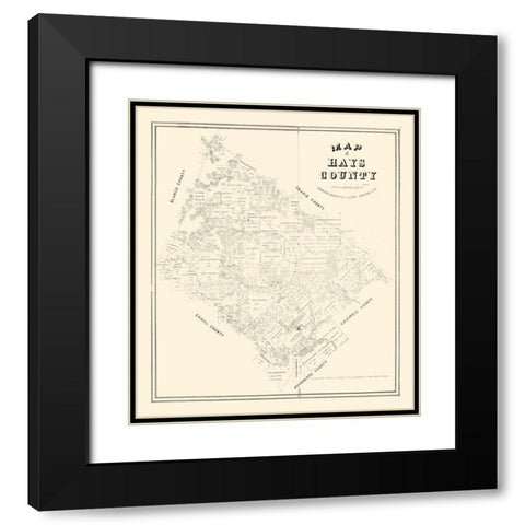 Hays County Texas - Walsh 1880 Black Modern Wood Framed Art Print with Double Matting by Walsh