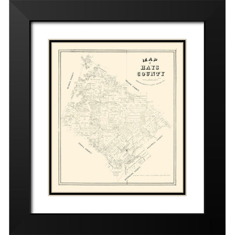 Hays County Texas - Walsh 1880 Black Modern Wood Framed Art Print with Double Matting by Walsh