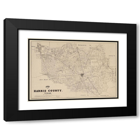 Harris County Texas - Walsh 1879 Black Modern Wood Framed Art Print with Double Matting by Walsh