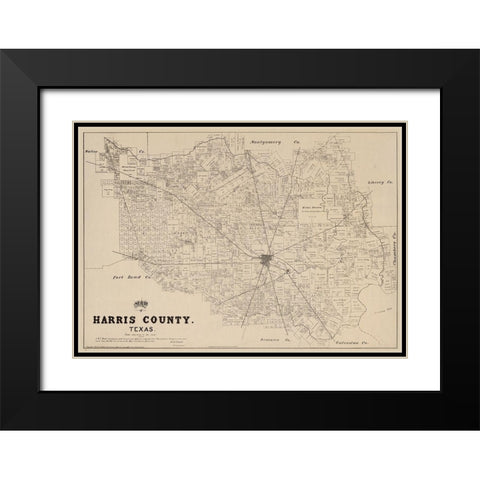 Harris County Texas - Walsh 1879 Black Modern Wood Framed Art Print with Double Matting by Walsh