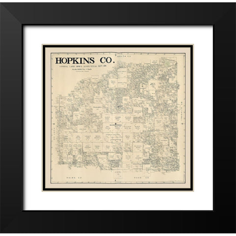 Hopkins County Texas - Thielepape 1885 Black Modern Wood Framed Art Print with Double Matting by Thielepape
