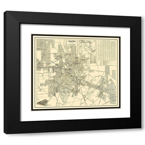 Houston Texas Street Guide - Kelsen 1913 Black Modern Wood Framed Art Print with Double Matting by Kelsen