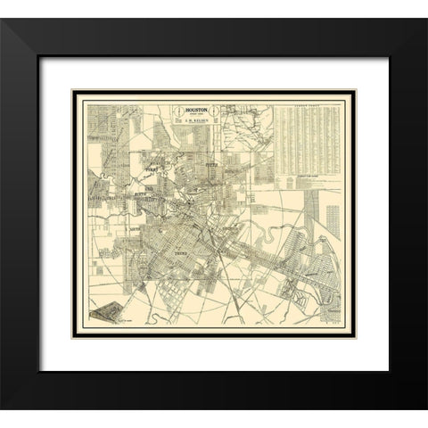 Houston Texas Street Guide - Kelsen 1913 Black Modern Wood Framed Art Print with Double Matting by Kelsen
