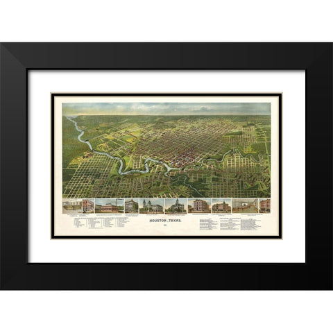 Houston Texas - 1891 Black Modern Wood Framed Art Print with Double Matting by Unknown