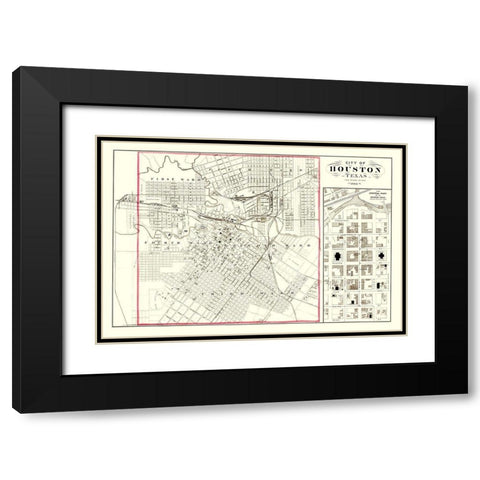Houston Texas - 1884 Black Modern Wood Framed Art Print with Double Matting by Unknown