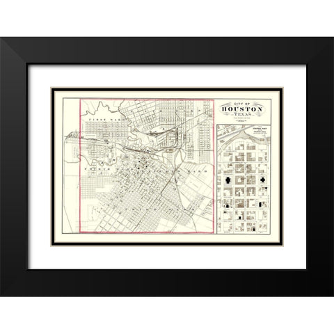Houston Texas - 1884 Black Modern Wood Framed Art Print with Double Matting by Unknown