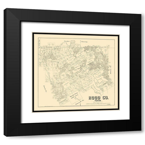 Hood County Texas - Walsh 1879 Black Modern Wood Framed Art Print with Double Matting by Walsh