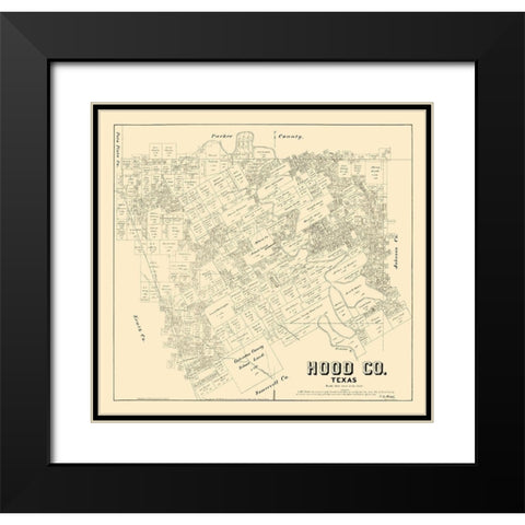 Hood County Texas - Walsh 1879 Black Modern Wood Framed Art Print with Double Matting by Walsh