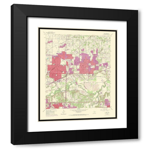 Hurst Texas Quad - USGS 1969 Black Modern Wood Framed Art Print with Double Matting by USGS