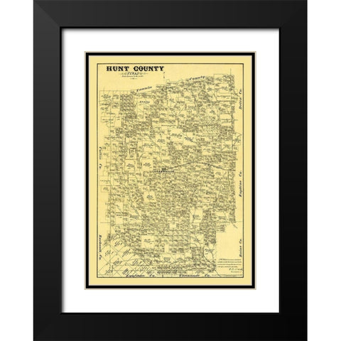 Hunt County Texas - Walsh 1879 Black Modern Wood Framed Art Print with Double Matting by Walsh