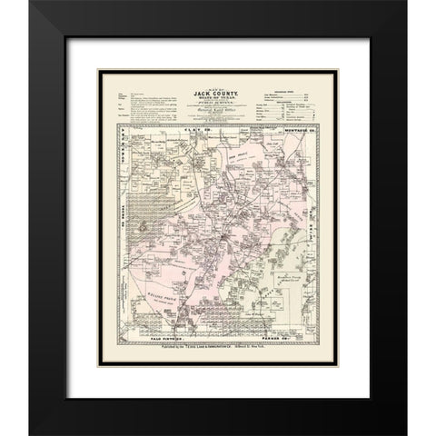 Jack County Texas - Roessler 1876 Black Modern Wood Framed Art Print with Double Matting by Roessler