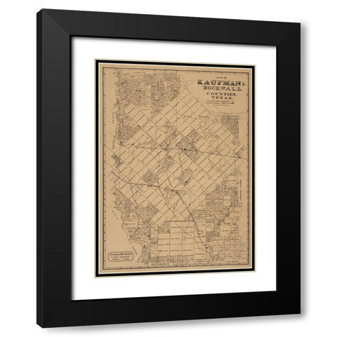 Kaufman County Texas - Jones 1878 Black Modern Wood Framed Art Print with Double Matting by Jones
