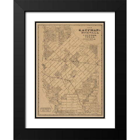 Kaufman County Texas - Jones 1878 Black Modern Wood Framed Art Print with Double Matting by Jones