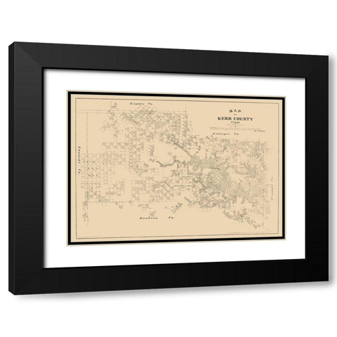 Kerr County Texas - Walsh 1879 Black Modern Wood Framed Art Print with Double Matting by Walsh