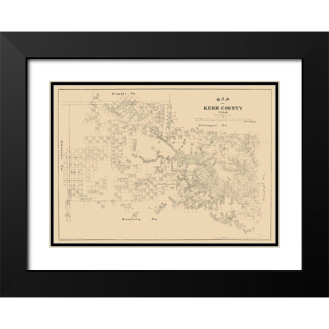 Kerr County Texas - Walsh 1879 Black Modern Wood Framed Art Print with Double Matting by Walsh