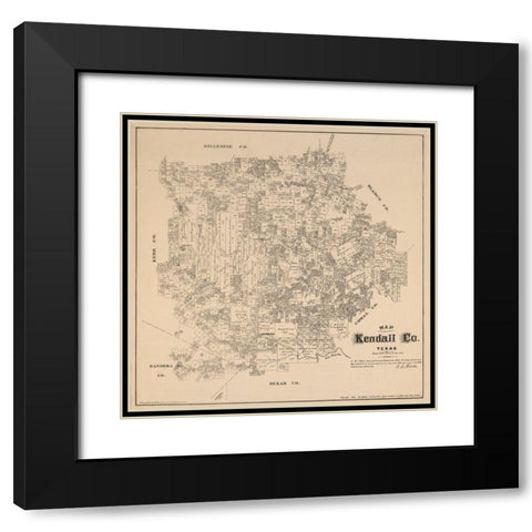 Kendall County Texas - Walsh 1879 Black Modern Wood Framed Art Print with Double Matting by Walsh