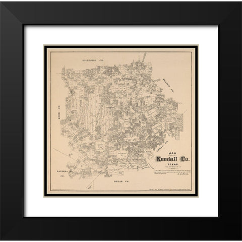 Kendall County Texas - Walsh 1879 Black Modern Wood Framed Art Print with Double Matting by Walsh