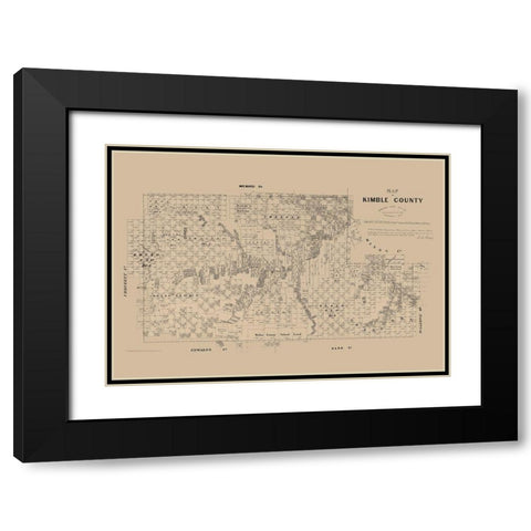 Kimble County Texas - Walsh 1879 Black Modern Wood Framed Art Print with Double Matting by Walsh