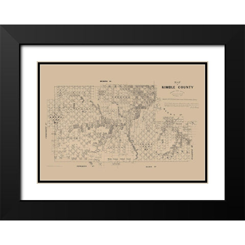 Kimble County Texas - Walsh 1879 Black Modern Wood Framed Art Print with Double Matting by Walsh