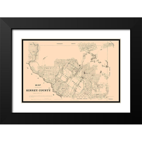 Kinney County Texas - Walsh 1879 Black Modern Wood Framed Art Print with Double Matting by Walsh