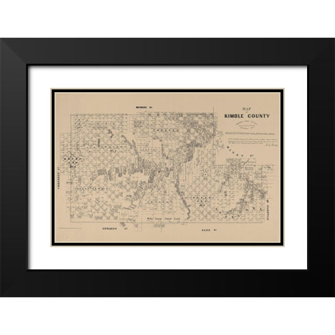 Kimble County Texas - Walsh 1879 Black Modern Wood Framed Art Print with Double Matting by Walsh