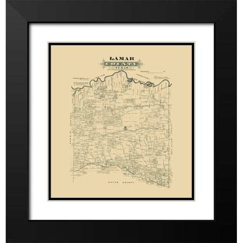 Lamar County Texas -1870 Black Modern Wood Framed Art Print with Double Matting by Unknown
