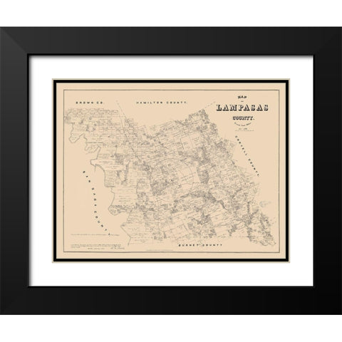 Lampasas County Texas - Walsh 1879 Black Modern Wood Framed Art Print with Double Matting by Walsh