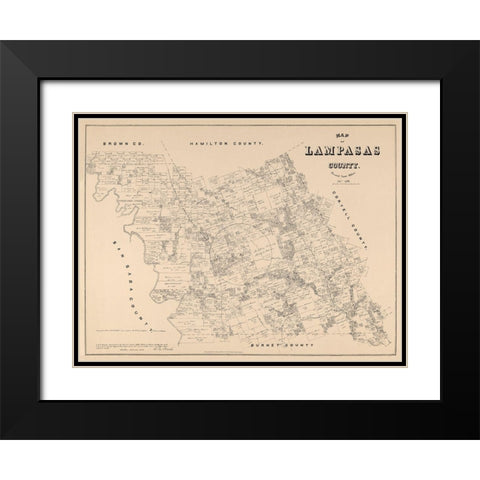 Lampasas County Texas - Walsh 1879 Black Modern Wood Framed Art Print with Double Matting by Walsh