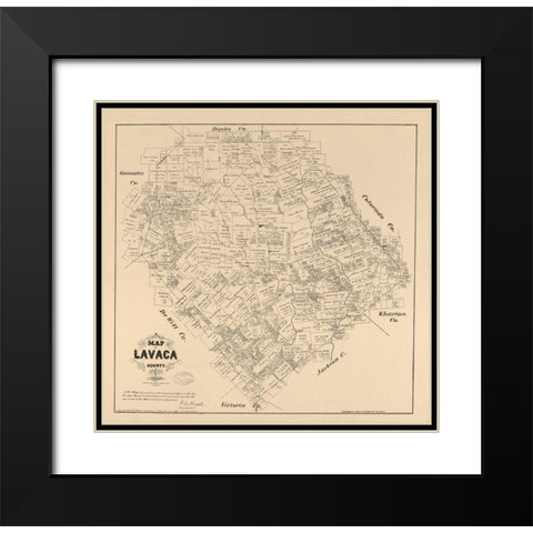 Lavaca County Texas - Walsh 1879 Black Modern Wood Framed Art Print with Double Matting by Walsh