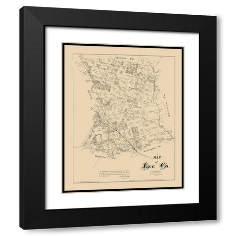 Lee County Texas - Walsh 1879 Black Modern Wood Framed Art Print with Double Matting by Walsh