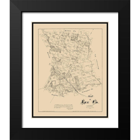 Lee County Texas - Walsh 1879 Black Modern Wood Framed Art Print with Double Matting by Walsh