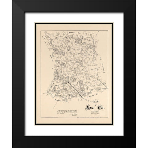 Lee County Texas - Walsh 1879 Black Modern Wood Framed Art Print with Double Matting by Walsh