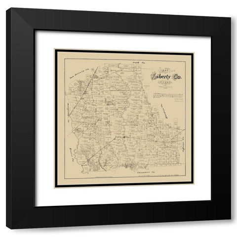 Liberty County Texas - Walsh 1879 Black Modern Wood Framed Art Print with Double Matting by Walsh