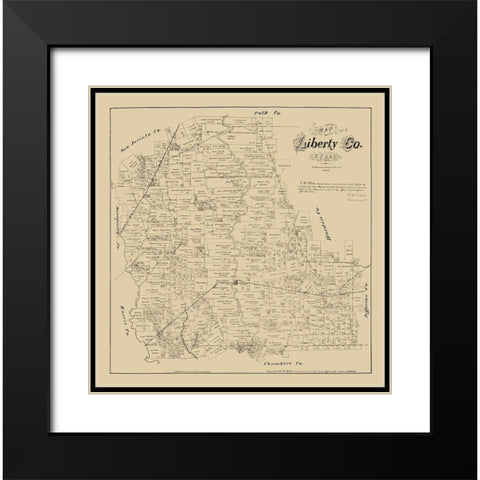 Liberty County Texas - Walsh 1879 Black Modern Wood Framed Art Print with Double Matting by Walsh