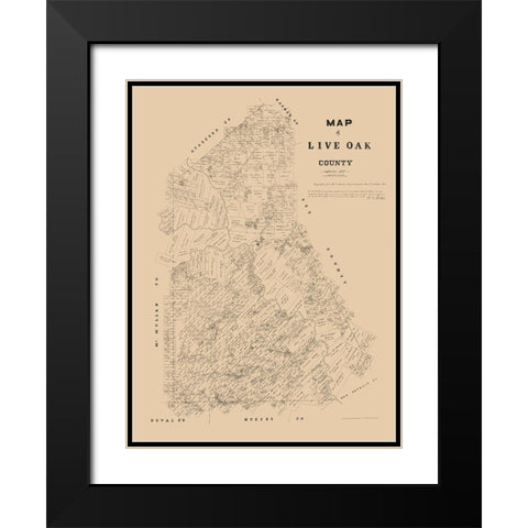 Live Oak County Texas - Walsh 1879 Black Modern Wood Framed Art Print with Double Matting by Walsh