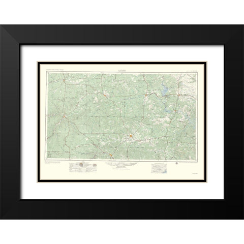 Llano Texas Quad - USGS 1954 Black Modern Wood Framed Art Print with Double Matting by USGS