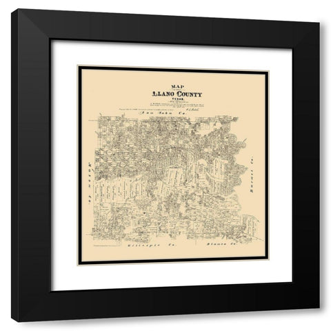 Llano County - Walsh 1879 Black Modern Wood Framed Art Print with Double Matting by Walsh