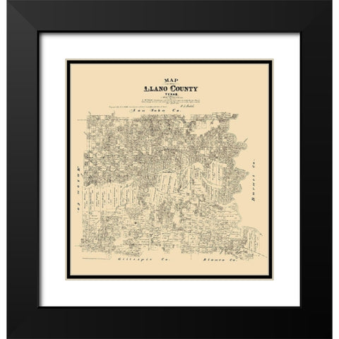 Llano County - Walsh 1879 Black Modern Wood Framed Art Print with Double Matting by Walsh