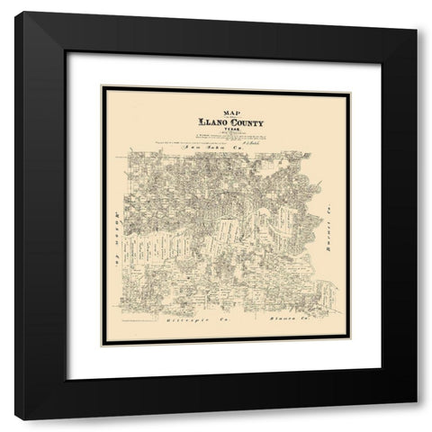 Llano County Texas - Walsh 1879 Black Modern Wood Framed Art Print with Double Matting by Walsh