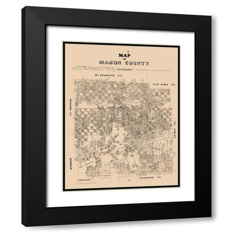 Mason County Texas - Walsh 1879 Black Modern Wood Framed Art Print with Double Matting by Walsh