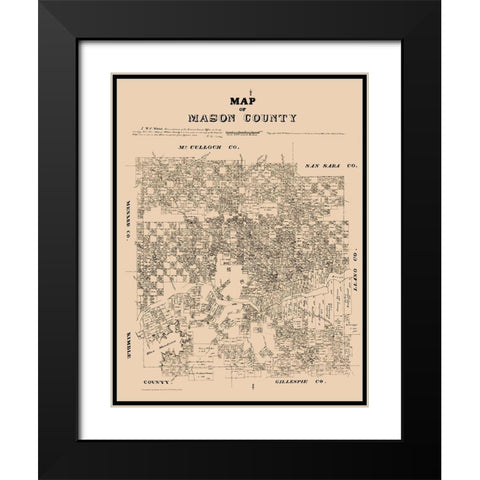 Mason County Texas - Walsh 1879 Black Modern Wood Framed Art Print with Double Matting by Walsh