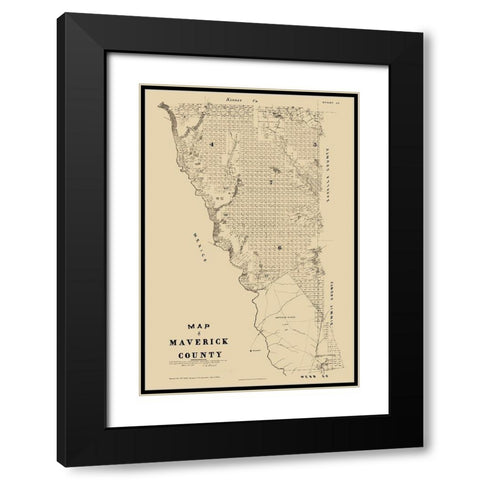 Maverick County Texas - Walsh 1879 Black Modern Wood Framed Art Print with Double Matting by Walsh