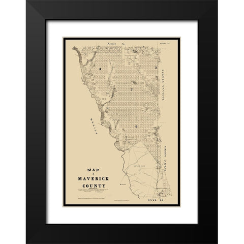 Maverick County Texas - Walsh 1879 Black Modern Wood Framed Art Print with Double Matting by Walsh