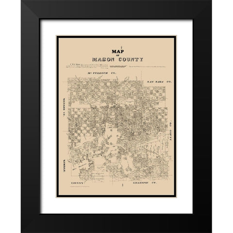 Mason County Texas - Walsh 1879 Black Modern Wood Framed Art Print with Double Matting by Walsh